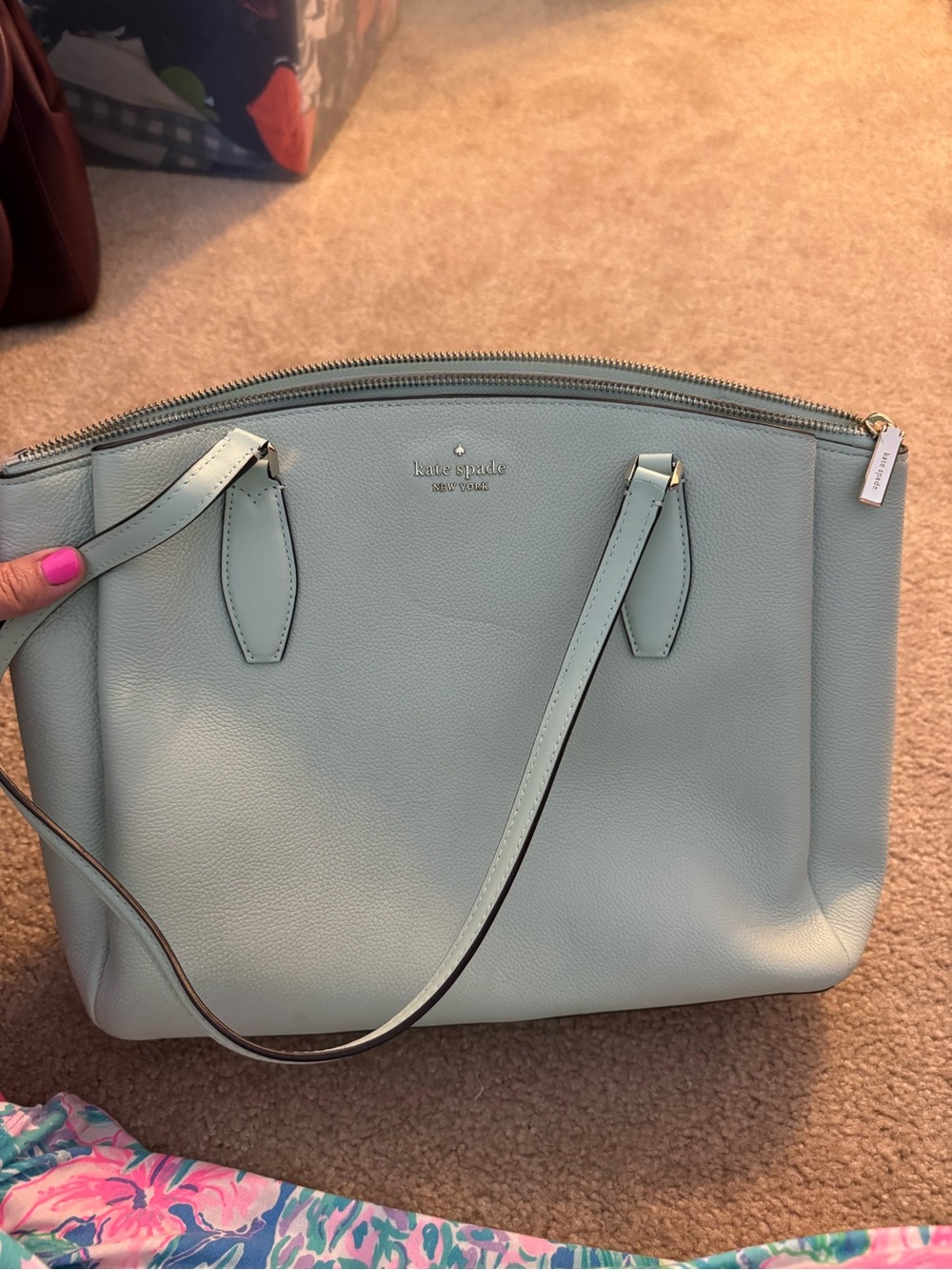 kate spade pale blue leather tote